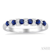 2.3 MM Sapphire and 1/5 Ctw Round Cut Diamond Precious Band in 14K White Gold